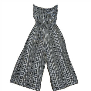 Women's LA Gypsy Sleeveless Wide Leg Jumpsuit Size M Black White Patterned